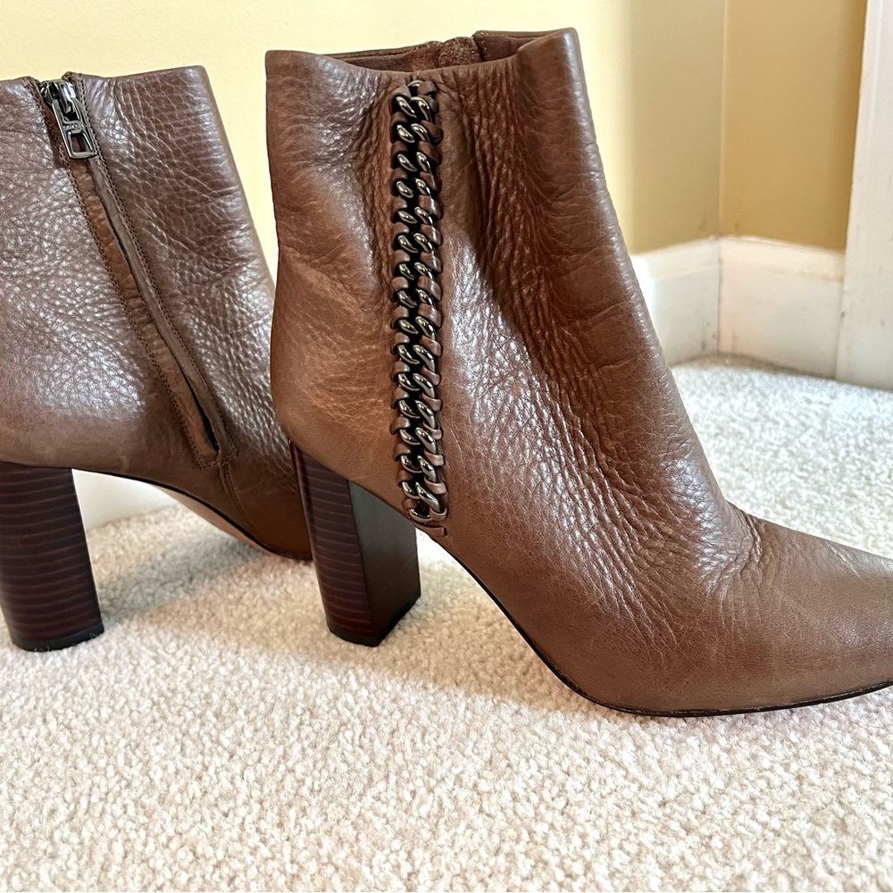 COACH Brown Mocha Leather Ankle Boots with Square Heel 7.5M - Picture 2 of 12